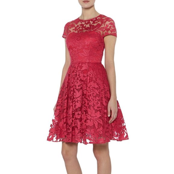 Ted Baker Caree Sheer Floral Overlay Dress Fuschia - Picture 9 of 9